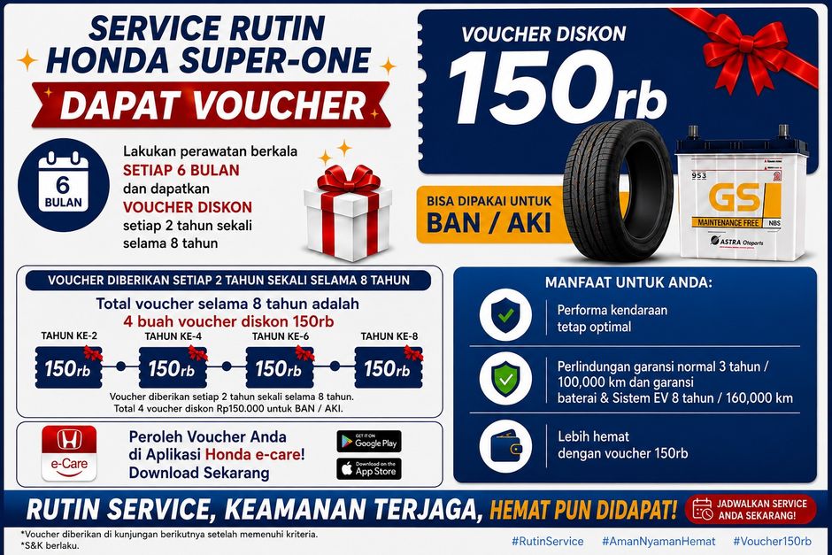 Service Rutin Honda Super-ONE, Dapat Voucher Diskon Rp150.000