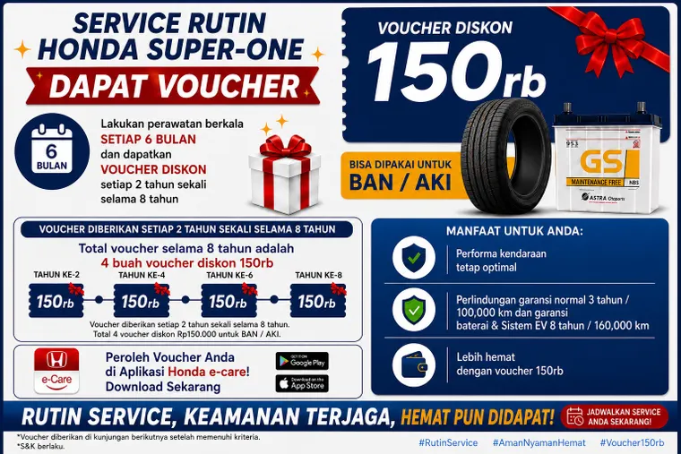 Service Rutin Honda Super-ONE, Dapat Voucher Diskon Rp150.000